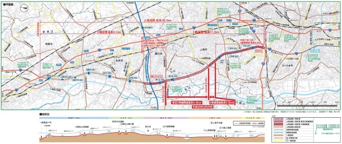 上尾道路平面図・縦断図