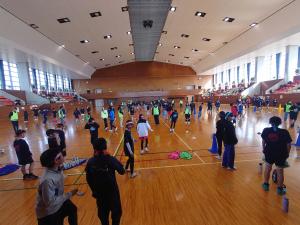 ロービジョンサッカーやモルックを体験する様子