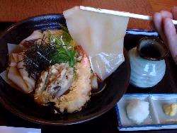 （写真）天付き冷やし川幅うどん