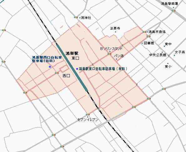 （画像）鴻巣駅周辺　自転車等放置禁止区域地図