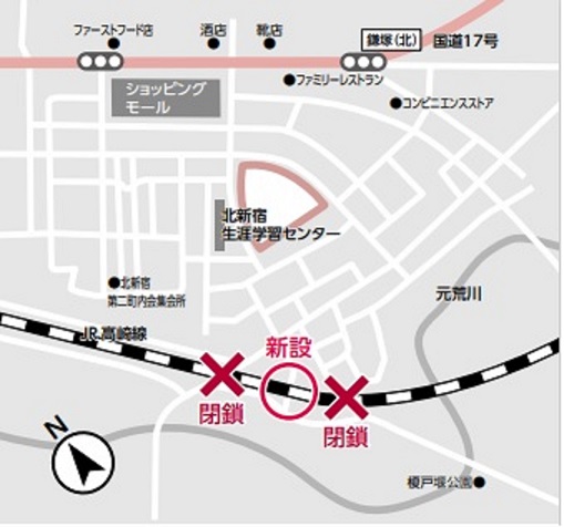 北新宿地区踏切変更図