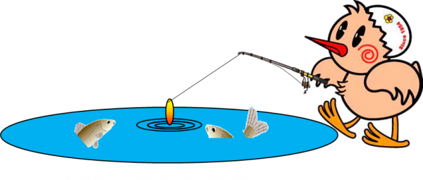 魚つりをしているひなちゃん